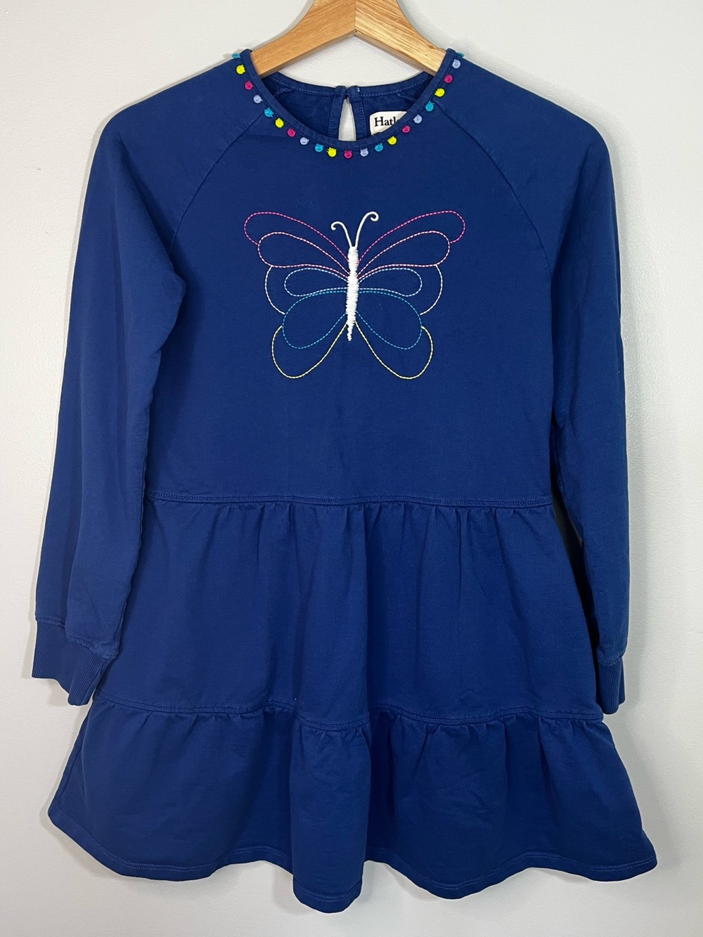 Hatley Blue Cotton Butterfly Embroidered Long Sleeve Dress Girl’s 12